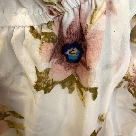 Blush Floral Flutter Sleeve Asymmetrical Ruffle Off Shoulder Women's Dress - Picture 4 of 6